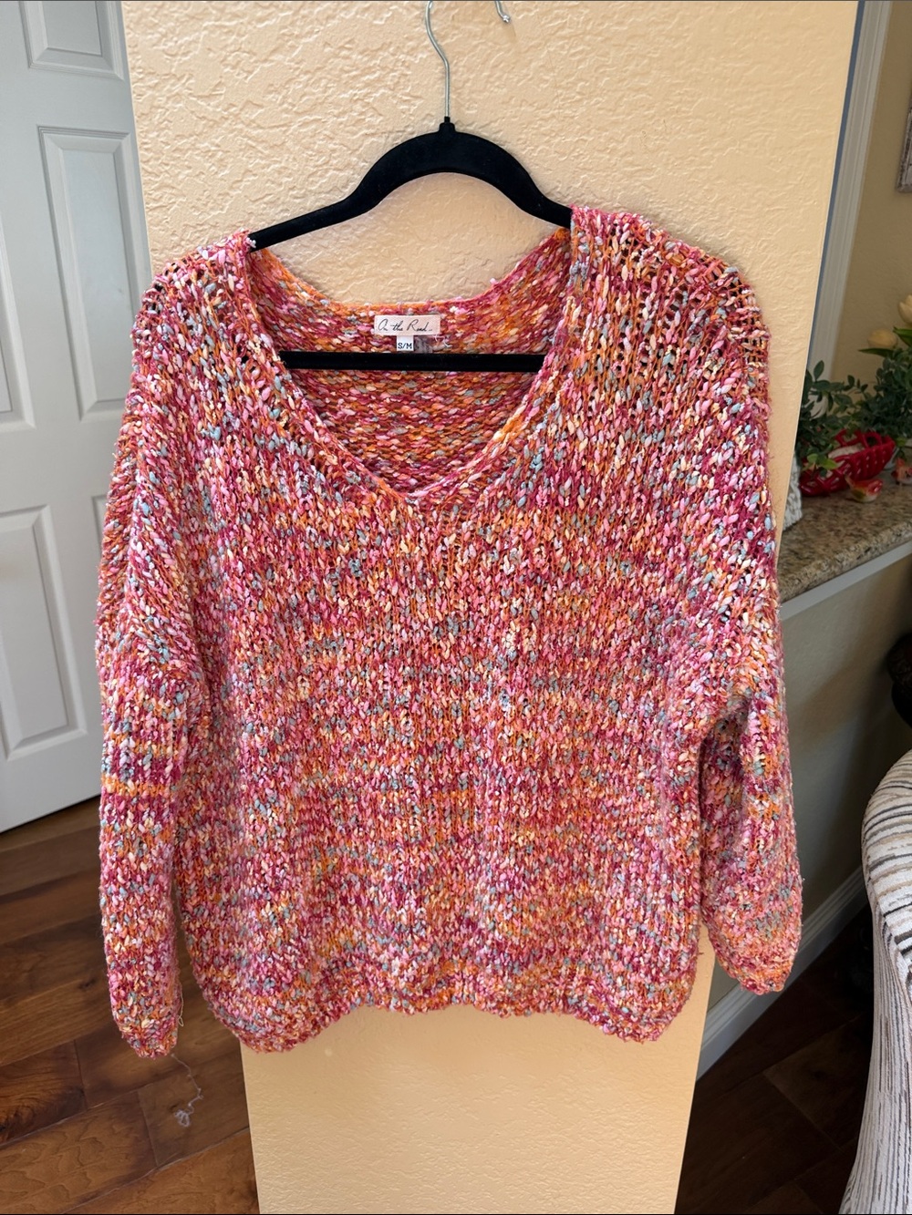 On The Road Pink Multicolor V-Neck Sweater